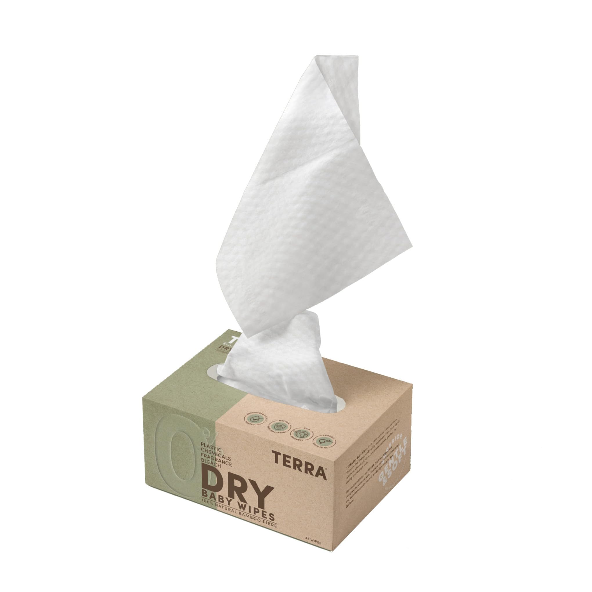 Terra Bamboo Dry Baby Wipes: Biodegradable Bamboo Fiber Wipes, Unscented, Sensitive Skin, 1 Pack of 48