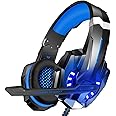 BlueFire Stereo Gaming Headset for PS4, PS5, PC, Xbox One, Noise Cancelling Over Ear Headphones with Mic, LED Light, Bass Surround, Soft Memory Earmuffs for Laptop Nintendo Switch Games (Blue)