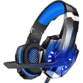 BlueFire Stereo Gaming Headset for PS4, PS5, PC, Xbox One, Noise Cancelling Over Ear Headphones with Mic, LED Light, Bass Surround, Soft Memory Earmuffs for Laptop Nintendo Switch Games (Blue)