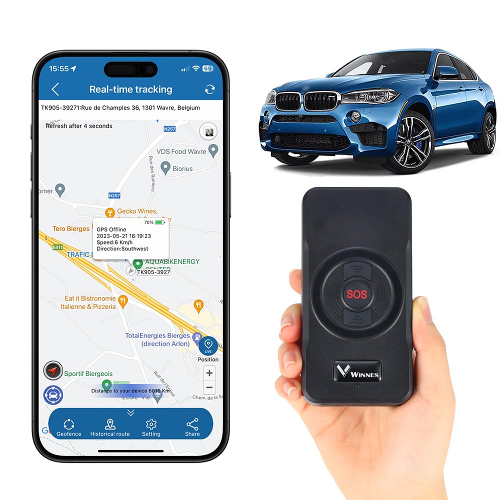 TKMARS S2 Car GPS Tracker 5000mAh, APP and Web Platform without Subscription, Magnetic Real-time Tracking Device with SOS and Two-way Call, Car Tracker with Temperature Monitoring, SIM Card Required