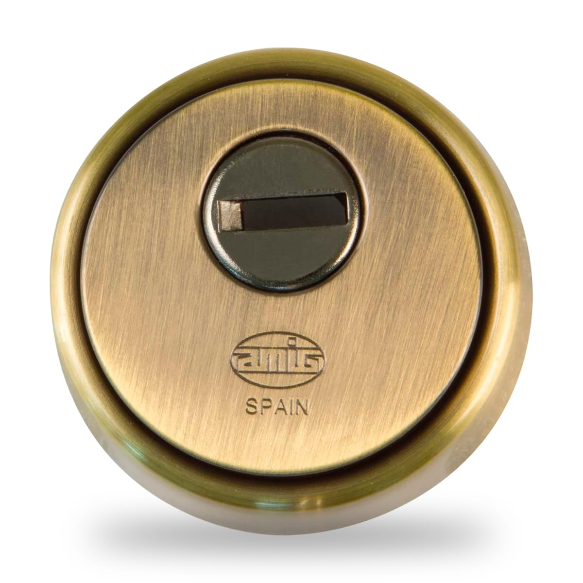 Amig - Cylinder Protector Mod. 31 - Brass - Leather Finish - Hollow Outer Ring - Ø65 mm - with Anti-Drill Plate - with Screws and mounting Support - Euro Profile Cylinder EN1303 - Sintered Steel Body