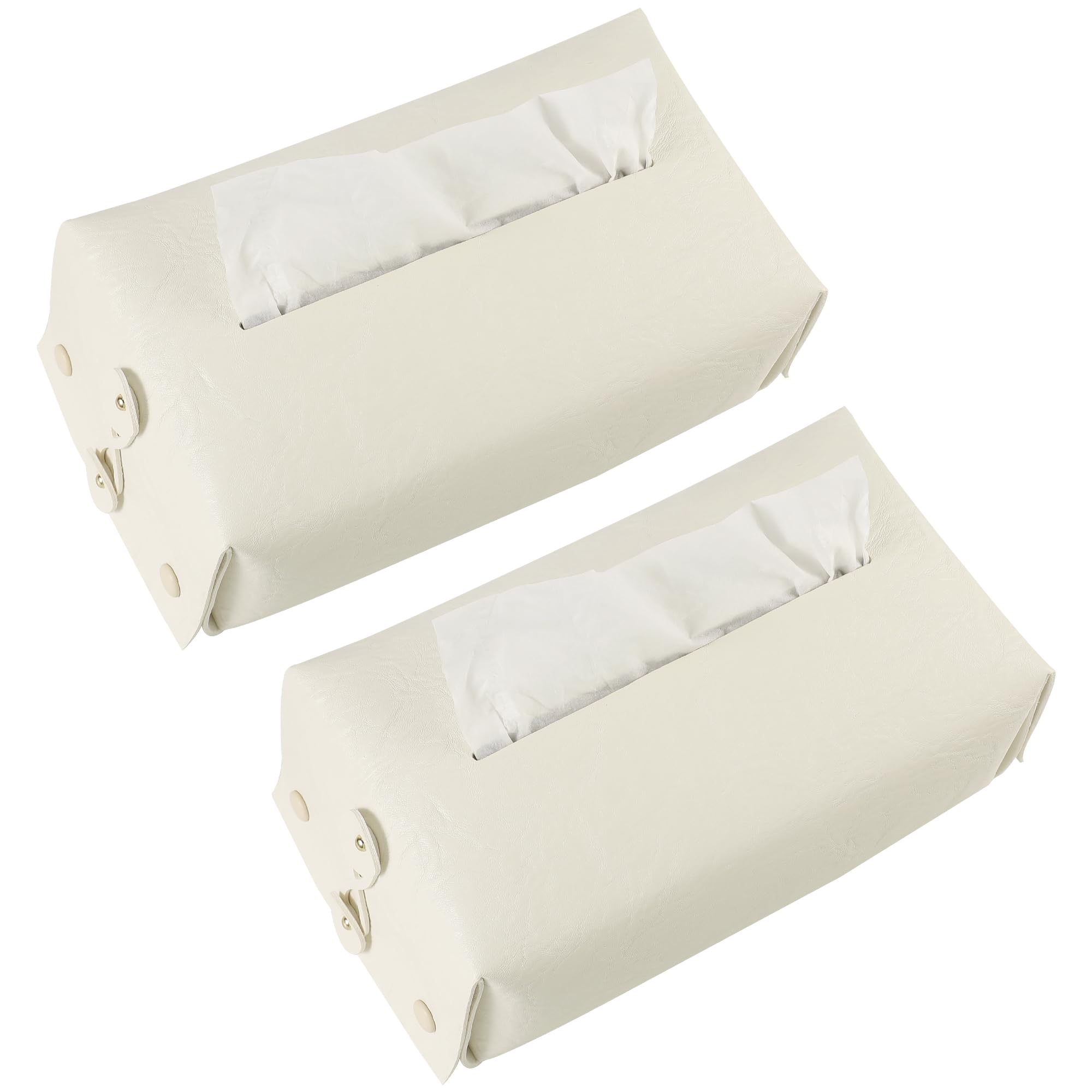 Kevancho 2 Pack Leather Tissue Box Cover Rectangular, Tissue Box Holder Dispenser for Car, Home, Bathroom, Bedroom, Office, Night Stands, Desks and Tables (Floral-White 1, Rectangular)