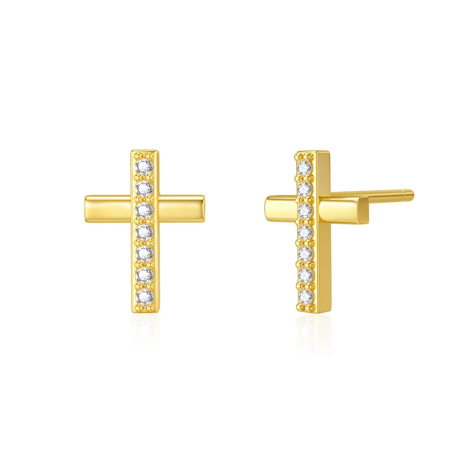 SISGEM Gold Cross Stud Earrings, 9 ct Solid Gold Faith Cross Earrings, for Women Girls Ladies Mum Sisters — image 1