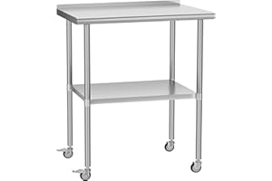 Chingoo Stainless Steel Table with Wheels 24 x 30 Inches Metal Prep Table with Backsplash & Adjustable Undershelf, Stainless Table for Commercial Kitchen, Outdoor, Restaurant, Hotel & Garage