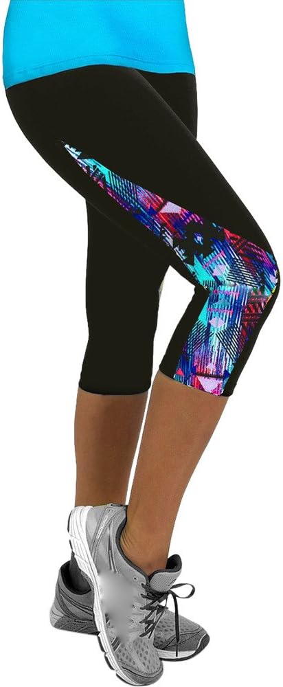 Women Girls High Waist Tummy Patchwork Capri Leggings Seamless Stretchy Workout Fitness Running Yoga Pants