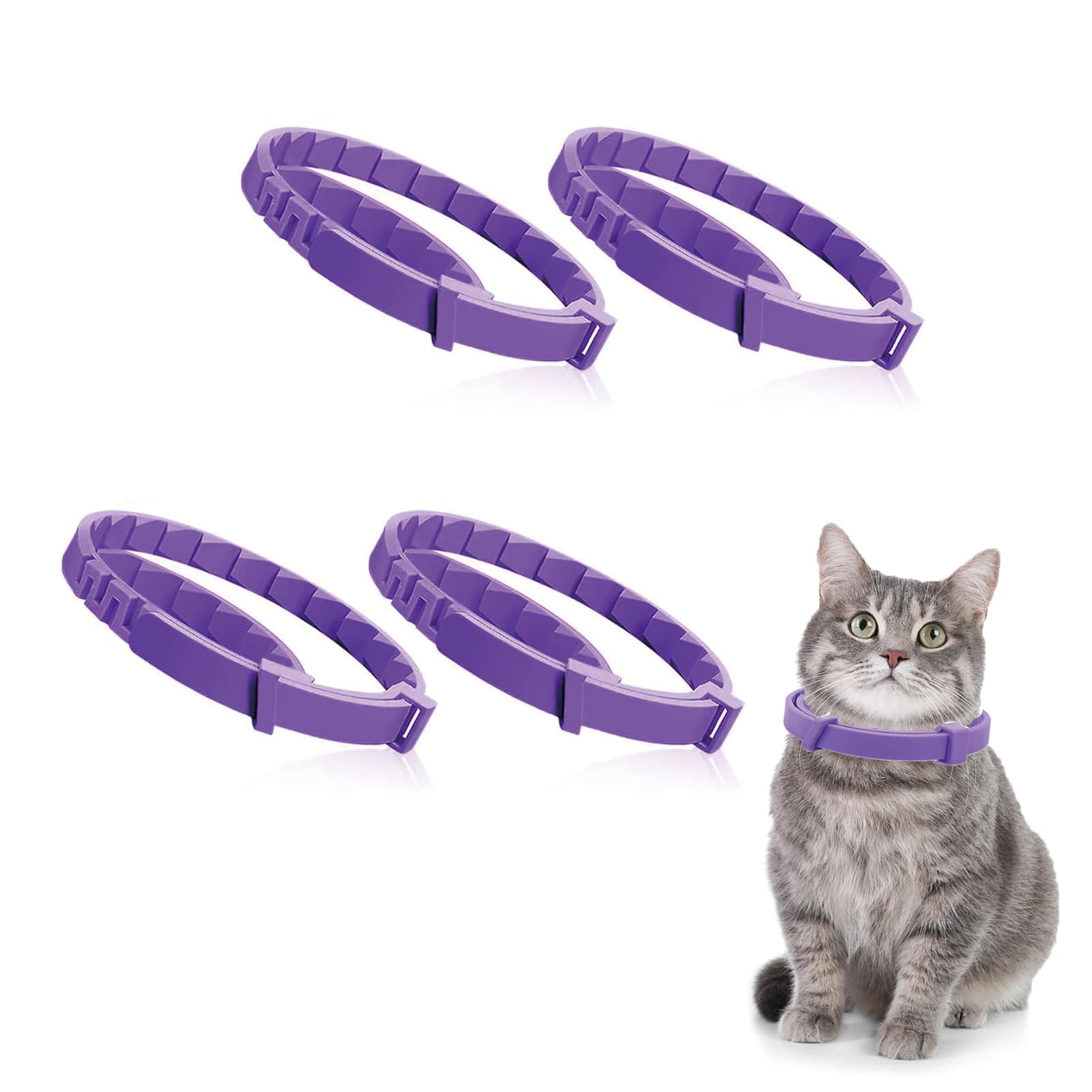 4 Pcs Calming Cats Collar, Adjustable Cat Collar Lavender Scent Relaxing Cat Collar Cat Dog Relaxed Collar Pet Natural Scented Waterproof Safe Comfortable Pussycat Necklace Use in Various Situations