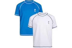 iXtreme Boys Swim Shirt - 2 Pack Rashguard UPF 50+ Quick Dry Rash Guard Short Sleeve for Infant Toddler & Big Boys (12M-18)