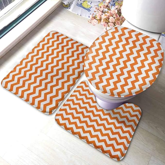 Bathroom Rug Set Bath Contour Mat Halloween Pumpkin Color