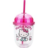 Bioworld Hello Kitty Drinks Character Art 13 Oz Double Wall Plastic Cup With Pink Dome Lid