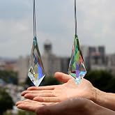 2PCS Cone Crystal Suncatcher Prisms for Windows (Lanky Cone) | AB Color, Transparent, K9 Glass, Rainbow Maker, with Hooks &amp; Cord