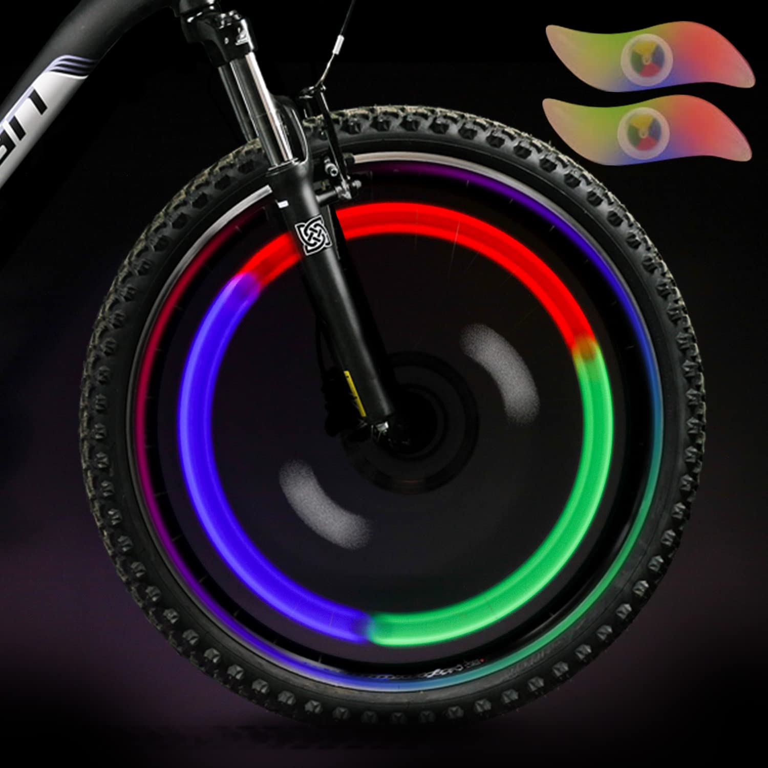 TAGVO 4pcs Bike Spoke Light(Red+Green+Blue+Multicolour) with Delicate Box,Waterproof Easy Install Wheel Spoke Lights LED Neon Tire Flash Lamp with 3 Flash Modes,for Both Adults Kids Bike