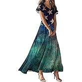 HYYGOCCTV Summer Dresses for Women 2025 Short Sleeve Elegant Classy 4Th of July V Neck Patriotic American Flag Maxi Dress