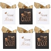 AerWo 12Pcs Wedding Party Paper Gift Bags 6 Bridesmaid 6 Groomsmen Gift Bags Bridal Shower Bachelorette Party Favor Bags Rose Gold Foiled with Handle
