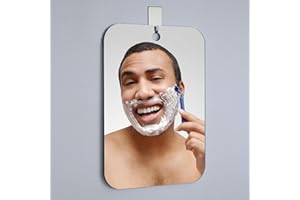 NKJVE Shatterproof Shower Mirror Fogless for Shaving,(Medium 8x6 Inch) Anti Fog Shaving Mirror Holder NO-Drilling, No Fog Free Waterproof,Small Wall Mounted Bathroom Accessories Camping Hanging Men