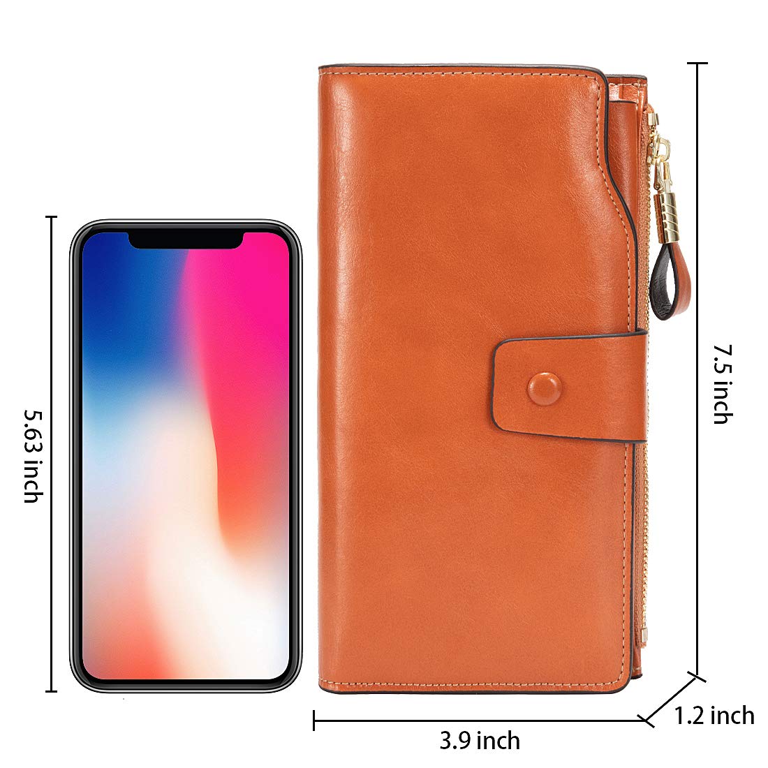 Women\'s Wallet, RFID Blocking Large Capacity Clutch Purse, Genuine Leather Card Holder, Brown