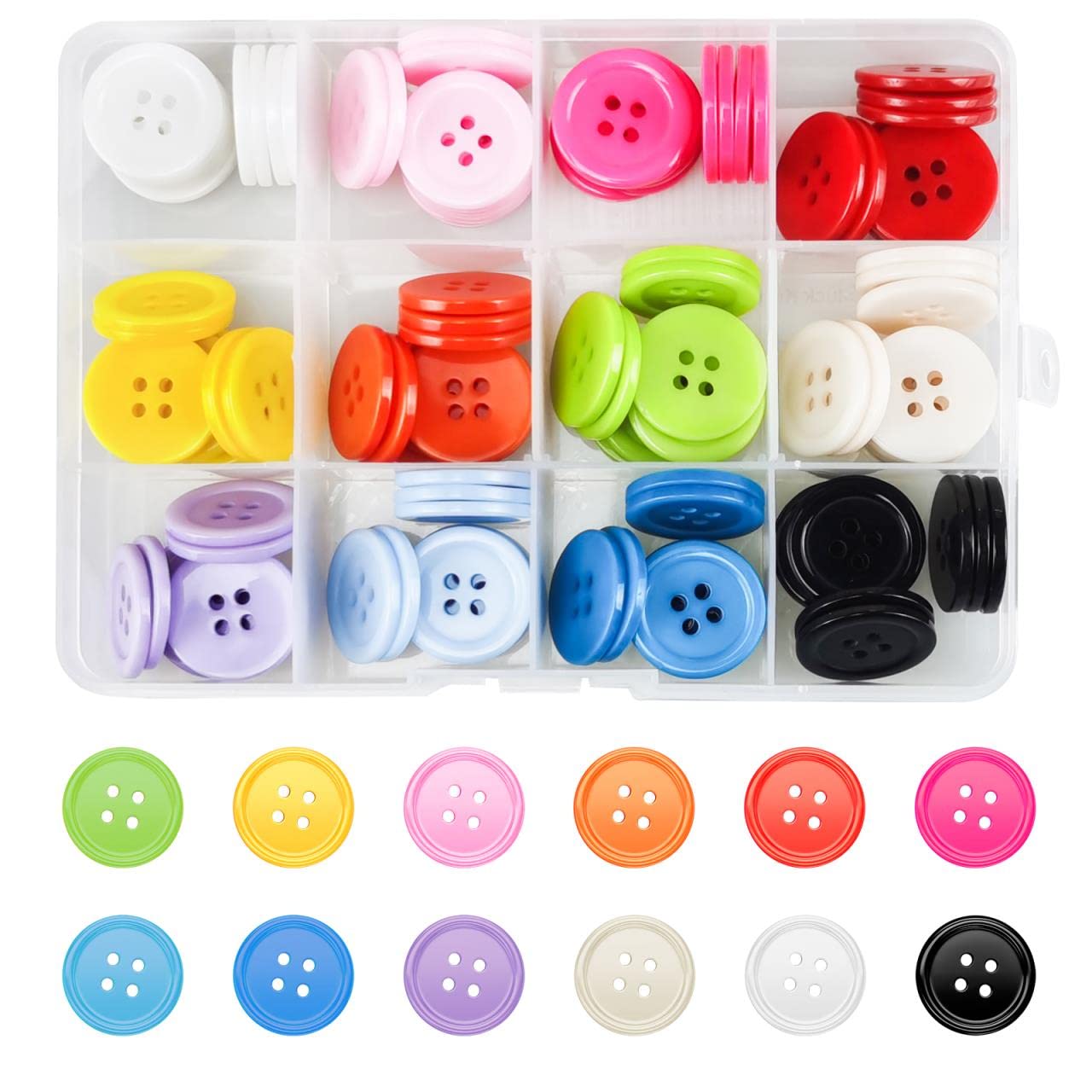 120pcs Colourful Buttons, 12 Colors 20MM Round Resin Button Large Sewing Buttons Craft Buttons with Plastic Storage Box Buttons for Crafting, Clothes Sewing (4 Holes)