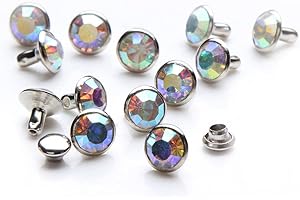 DAS GARDEN 100 Sets Cz Colorful Crystal Rivets Silver Color Spots Studs Double Cap for DIY Leather-Craft (AB Crystal, 6MM)