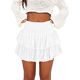 Pungdra Womens Casual Ruffle Mini Skirt Athletic Golf Tennis Skort Boho Tiered High Waist Layered Ruffle Flowy Short Skirts