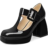YODEKS Women's High Heels Square Toe Mary Jane Pumps Chunky Heel Platform Dress Shoes