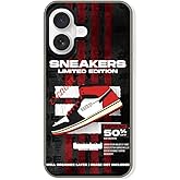 Cairiocoin Ins Hot Off Sports Shoes Phone Case Compatible with iPhone 16, Red/White Stripe Cool Brand Retro Sneakers iPhone 16 Case Slim Non-Slip Protective Cover