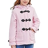 Flygo Girls Fleece Jacket Sherpa Lined Hoodie Horn Button Duffle Coat Warm Winter Coats Jackets (5-14 Years)