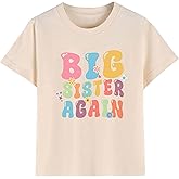 Rixalor Toddler Girl Big Sister Shirt Bigger Biggest Sister Tshirts Cotton Short Sleeve Tees 2-10 Years