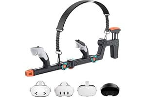 RECHALE VR Gunstock Compatible with Meta Quest 2/3/3S/Pro, Shoulder Straps Adjustable FPS Gaming Controller Accessories Quick Magnetic Attachment Cheek Pad Immersive VR Stock Rifle Gameplay - Black