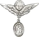 Sterling Silver Baby Badge Guardian Angel Pin with