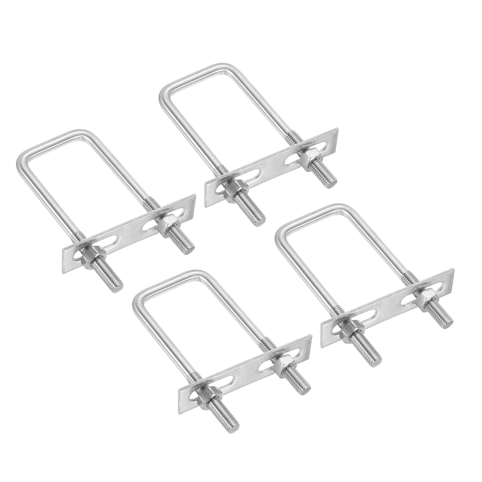 PATIKIL M10x50x120mm Square U-Bolts Kit, 4Set 304 Stainless Steel Square U Shaped Bolts Replacement Parts with Frame Plates and Nuts for Ski Board Sailboat Trailer
