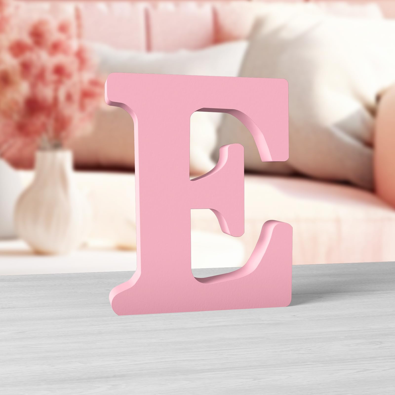 Aruatu 6 Inch Pink Wood Letters Unfinished Wood Letters for Wall Decor Decorative Standing Letters Large Letters for wall Decoration for Craft Home Party Projects (E)