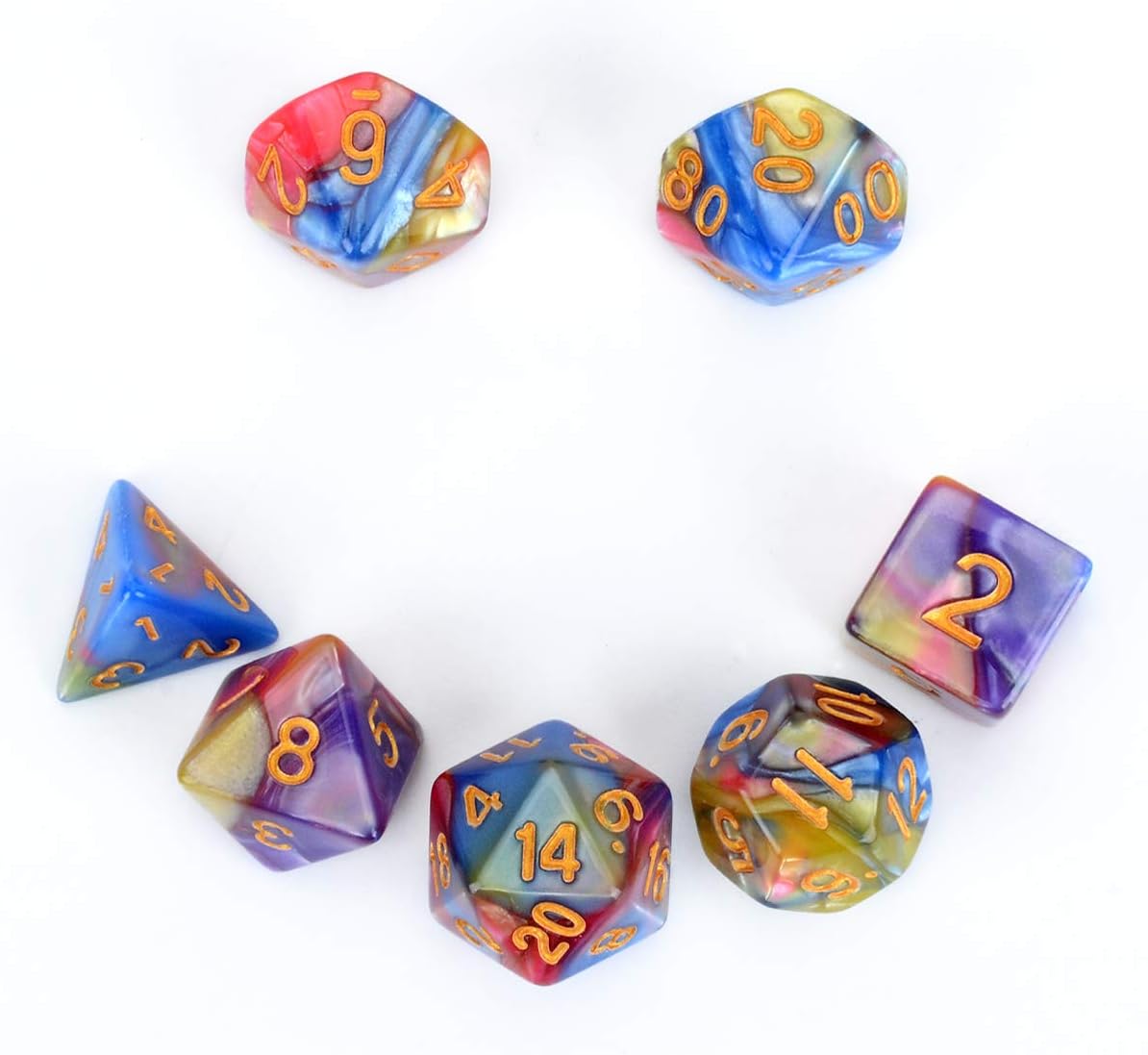 FLASHOWL Pearl-liked Four Color Dice Set, 7 PCS DND Dice Set for Dungeons and Dragons MTG RPG Table Games, Four-Color Polyhedral Dice Set (7 Pieces Red&Yellow&Blue&Purple)