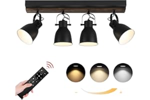 KEESFU Lighting Farmhouse Track Lighting Dimmable with Remote Control, 4 Light LED Track Lighting Fixtures Ceiling, Black Kitchen Track Lighting for Kitchen and Dining Room.(Bulb Include)