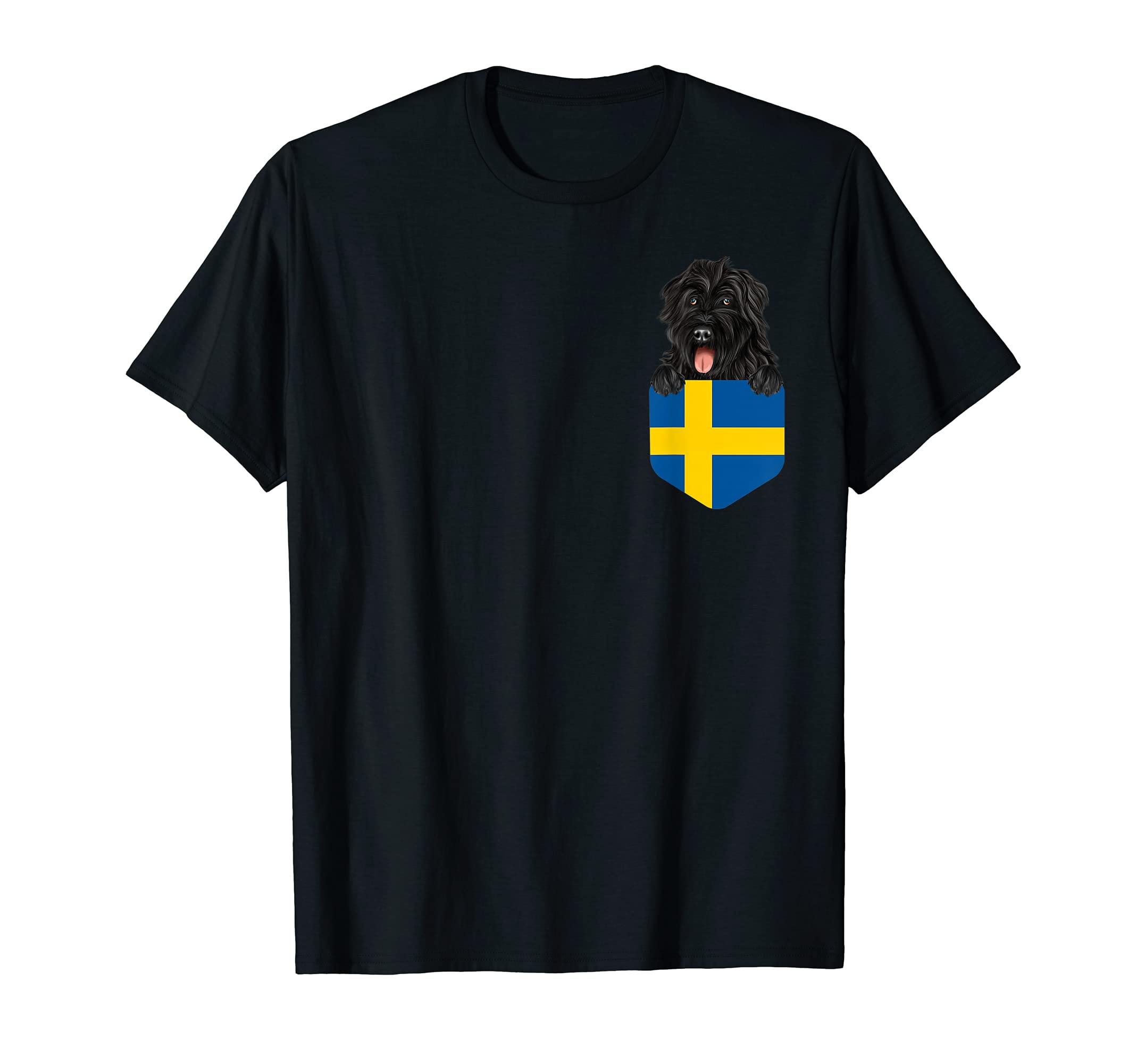 Sweden Flag Bouvier des Flandres Dog In Pocket T-Shirt