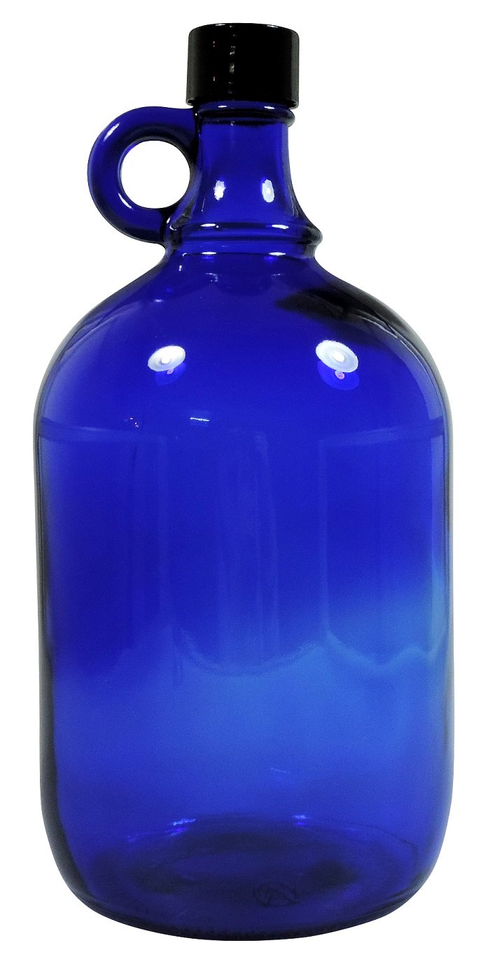 Mikken Blue XL Glass Bottle 2 Litres to Fill Yourself with Black Screw Cap