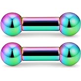 Ftovosyo PA Rings Internally Threaded Straight Barbell Nipple Ring 2G 4G 6G 8G Earrings Gauges Ear Ring Tongue Rings 316L Surgical Steel Body Piercing Jewelry for Women Men 1Pair, Color Rainbow