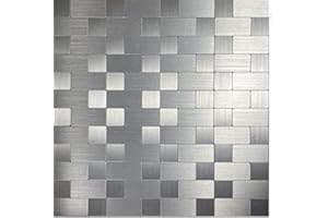 XUANINY 10-Piece Self Adhesive Stainless Steel Aluminum Mosaic Peel and Stick Backsplash Tiles for Kitchen Wall Bathroom