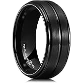 King Will Mens Tungsten Carbide Wedding Band with Groove Design, 6/7/8mm Width, Brushed/Polished Finish Men's Rings Comfort Fit