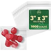 Seal Fresh Self Sealing Cellophane Bags - 3" x 3" (1000 Count) - Clear Plastic Resealable Cello Bag - Cellophane Treat Bags, Cookie Bags for Packaging, Candy bags, Cello Bags, Pastry Bags