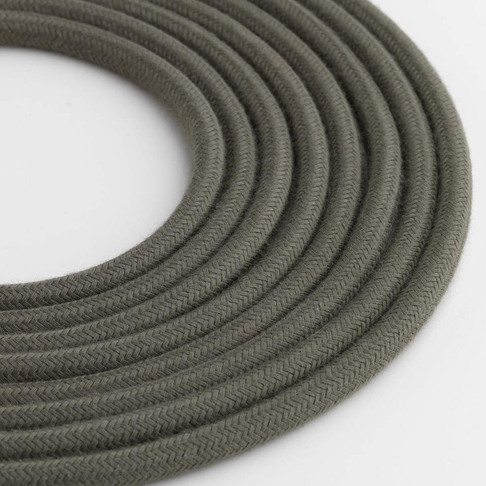 Klartext – Light Round Textile Cable for Lighting, 3 x 0.75 mm, Olive Green Cotton, 3 m. Attention: Earth Cable Included! Maximum Anti-Shock Safety!