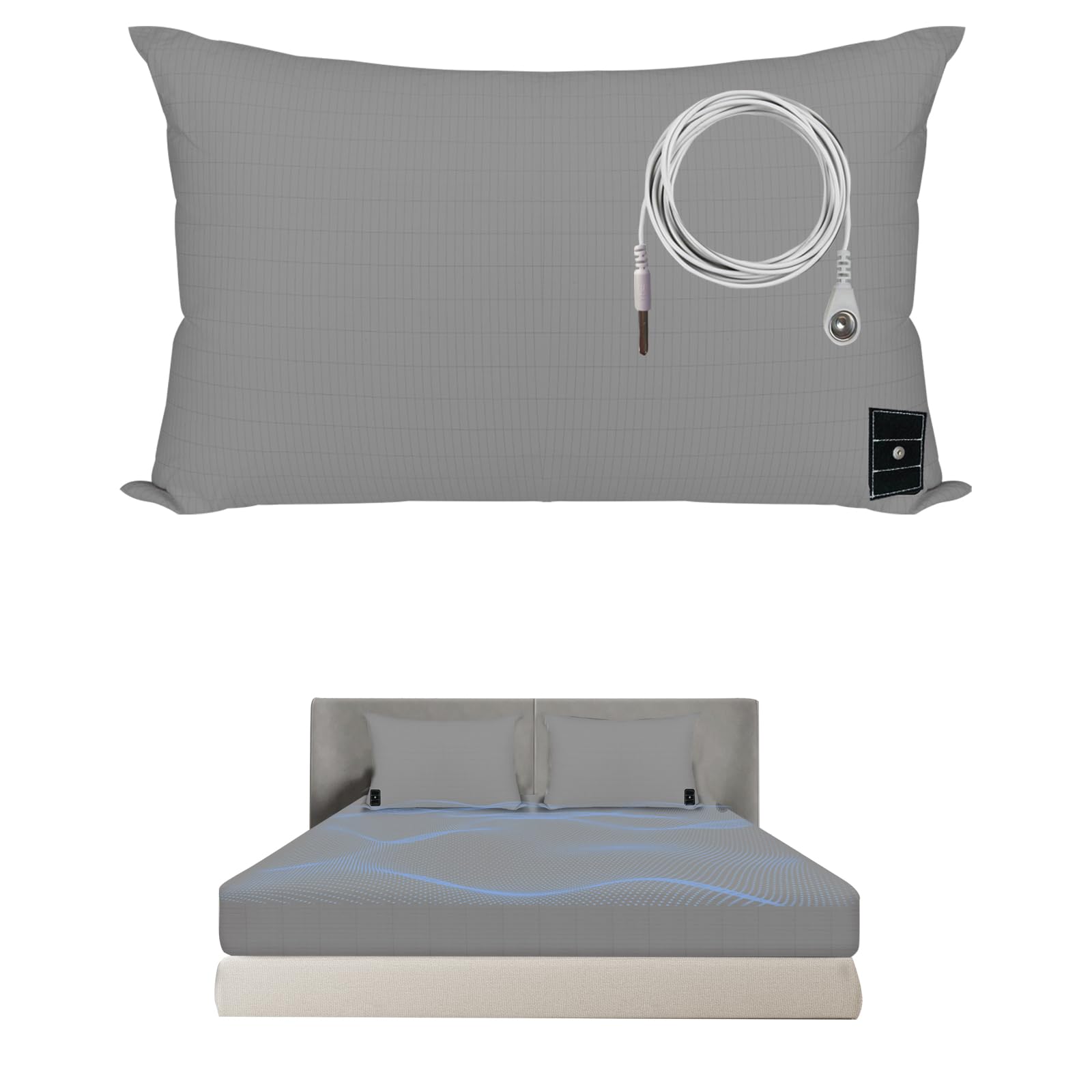 HUNAIGEE Healthy Grounding Pillowcase Conductive Earthing Mat with Grounding UK Cord for Sleeping Grounding Pillow Cover with Silver Thread for Better Sleep 51x92cm
