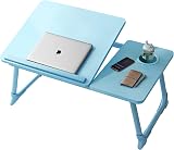 HOFLERA Laptop Desk Bed Table with Foldable Legs Blue, Cup Slot & Reading Holder