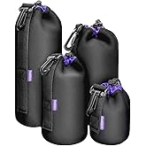 Cwatcun 4 Pack Lens Pouch Set, Camera Lens Case Bag with Thick Protective Neoprene, for Canon Nikon Sony Pentax Olympus Panasonic Fuji Sigma DSLR SLR Camera Lens (Size Small, Medium, Large, X Large)