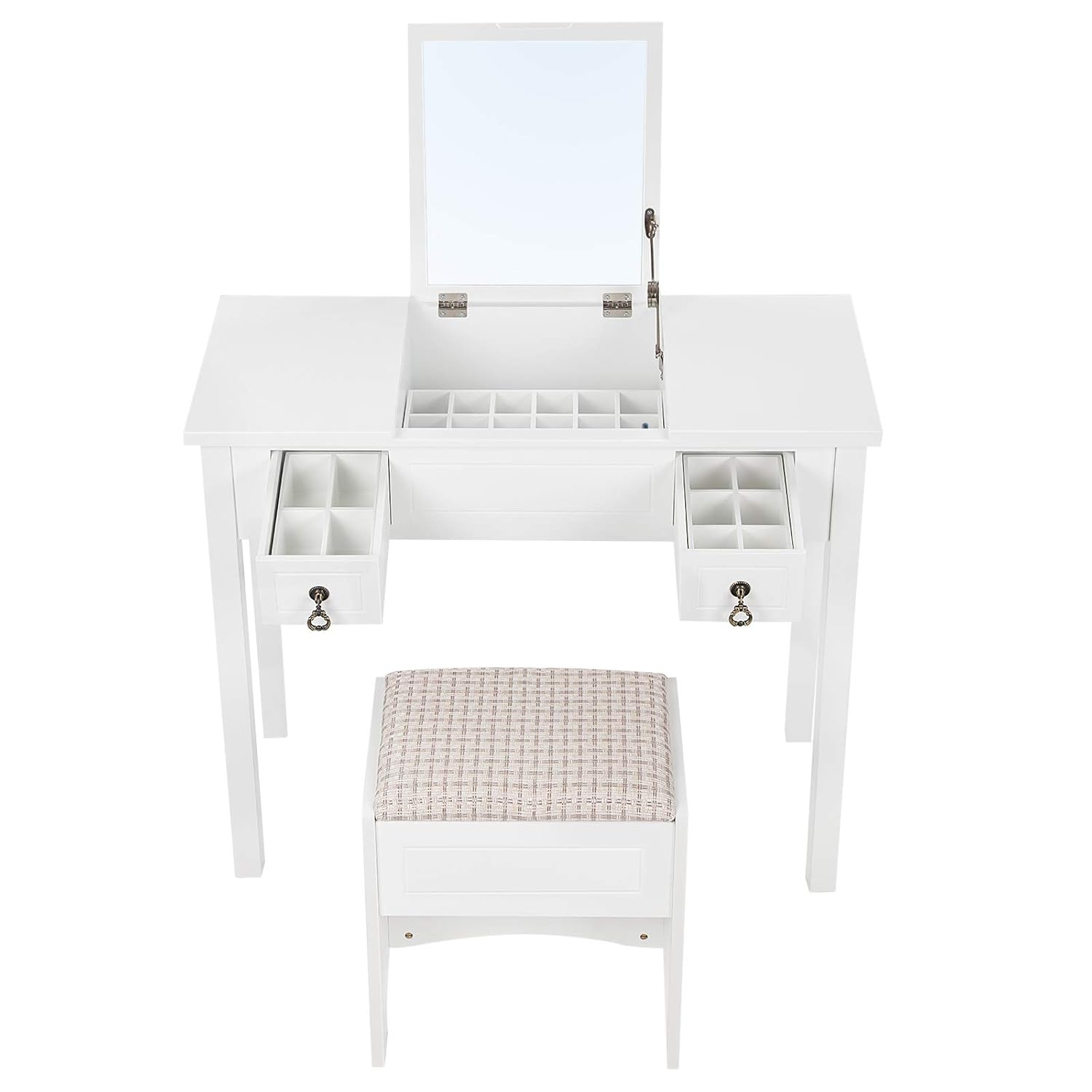 SONGMICS Tocador con Espejo Moderno con Tapa Abatible con Taburete 3