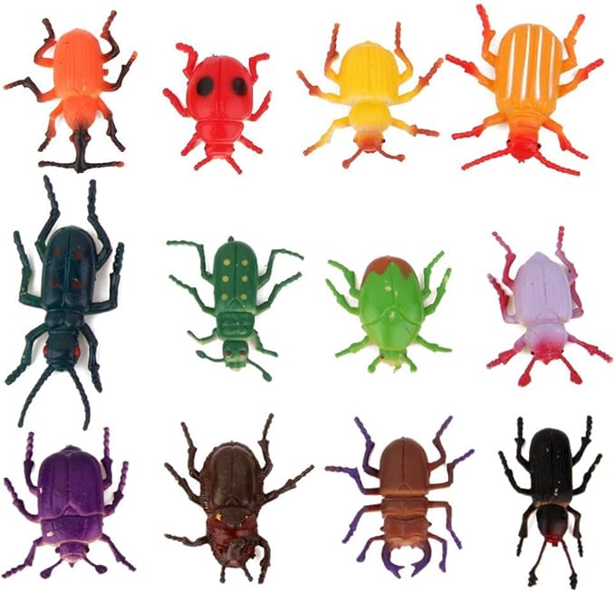 NiceButy 12Piece Prestted Beetles Plastic Beetle Kids Toy Party Tips