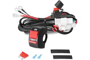 OFFROADTOWN Motorcycle LED Lights Wiring Harness Kit with Handlebar Switch 10A Fuse 1 Lead Light Bar Harness for ATV Dirt Bike Ebike Scooters Auxiliary Driving Fog Lights