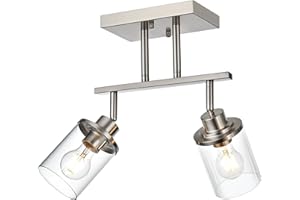 MILUCES 2 Light Track Lighting Kit Brushed Nickel, Bathroom Wall Lights with Clear Glass Shade, Flush Mount Spotlight Ceiling with Flexibly Rotatable Light Head for Kitchen Living Room Hallway