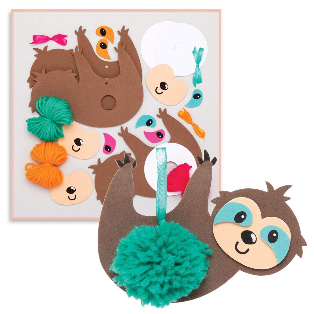 Baker Ross AT695 Sloth Pom Pom Kits - Pack of 3, for Kids Arts and Crafts Projects, Home or School Activities