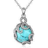 Biduanro Octopus Turquoise Necklace 925 Sterling Silver Genuine Turquoise Necklace Western Nature Octopus Turquoises Jewelry Gifts for Women