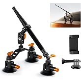 K&amp;F CONCEPT Triple Suction Cup Car Mount for Camera, Heavy Duty 3-in-1 Kit | 15&deg; Curved Surface Adjustment, Extension Pole &amp; Phone Holder, Compatible with Insta360 X5/X4 GoPro DJI Action, MS44
