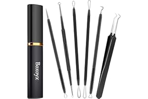 Boxoyx Pimple Popper Tool Kit - 6 Pcs Blackhead Remover Comedone Extractor Tool Kit with Metal Case for Quick and Easy Removal of Pimples, Blackheads, Zit Removing, Forehead, Facial and Nose(Black)